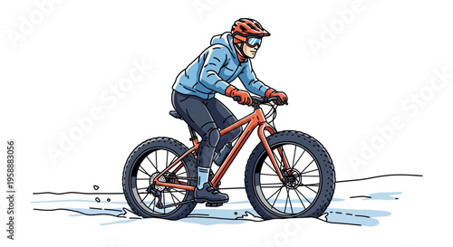 Adventure Cyclist Conquering Snowy Trails On A Fat Tire Bicycle