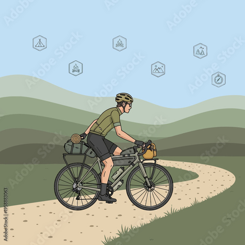 Adventure Cyclist Navigates Scenic Offroad Path Amidst Mountainous Terrain