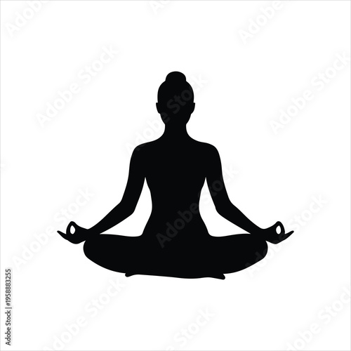 Yoga Meditation Silhouette in Lotus Pose with Mudra Hands.