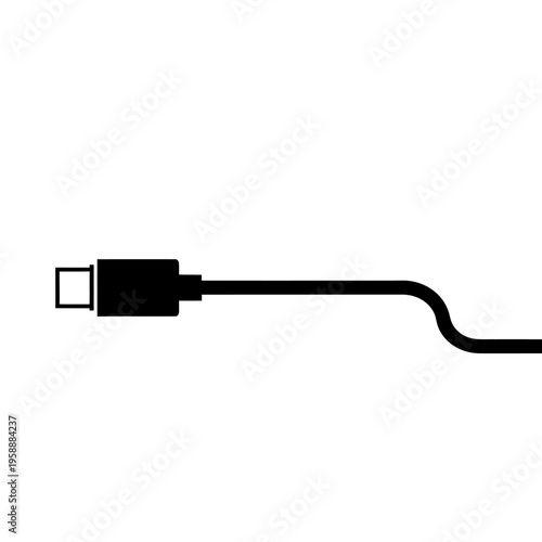 Sleek black graphic representation of a universal USB-C cable connector, essential for contemporary device power and data flow across various electronic gadgets