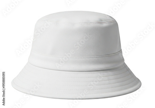 A white bucket hat with eyelet holes isolated on transparent background