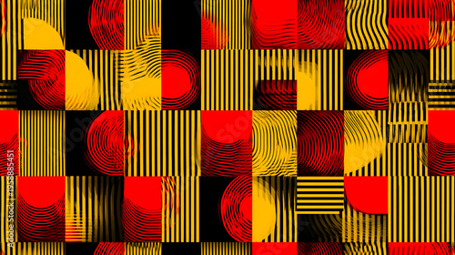 Abstract shapes in primary colors as the background.