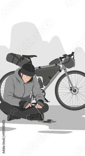 Adventure Cyclist Prepares For Journey On Gravel Bike Equipped For Long Trips