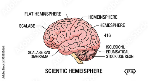 A detailed vector illustration of a brain with labeled parts for educational purposes