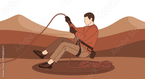 Adventure Descent Preparation In A Desert Landscape With Climbing Gear