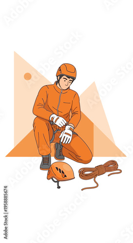 Adventure Enthusiast Preparing For Outdoor Expedition Safety Gear Check