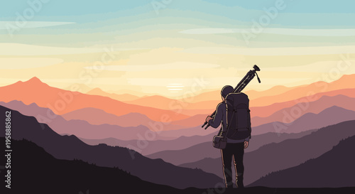 Adventure Photographer Seeks Majestic Mountain Vista At Sunrise