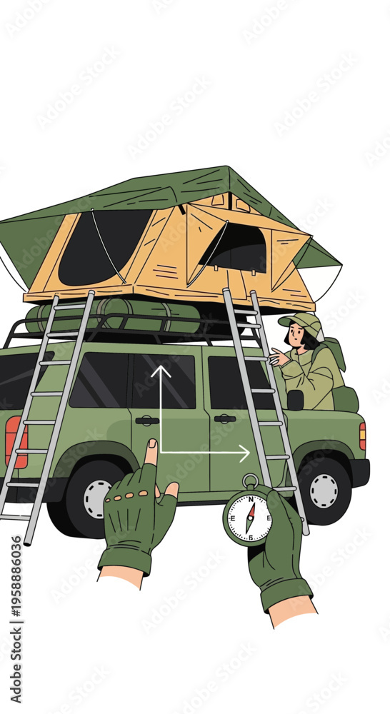 Obraz premium Adventure Vehicle Rooftop Tent Expedition Navigation Gear Ready