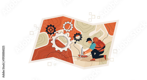 Adventure Planning With Gears And Compass Map Navigation Concept