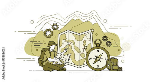 Adventure Planning With Map and Compass Illustration