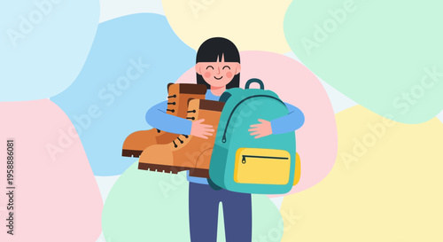 Adventure Preparation Person Holding Hiking Boots and Backpack