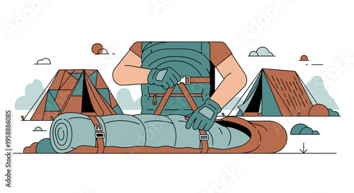 Adventure Preparation Scene With Tents And Backpack