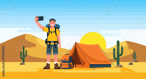 Adventurer Captures Desert Selfie Next To Camp Tent