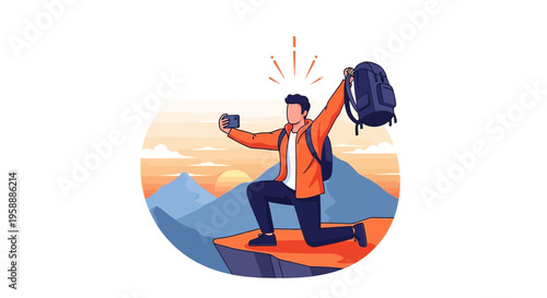 Adventurer Captures Mountain Summit Selfie With Backpack