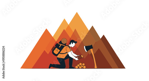 Adventurer Gathers Firewood In Mountains