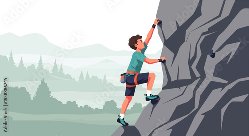 Adventure Seeker Ascends Majestic Mountain Peak With Determination