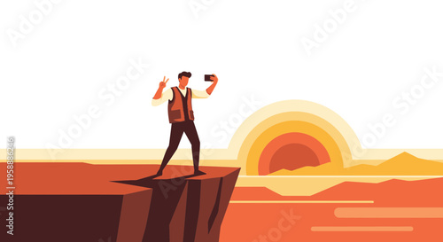 Adventurer Captures Scenic Sunset Selfie From Cliff Edge