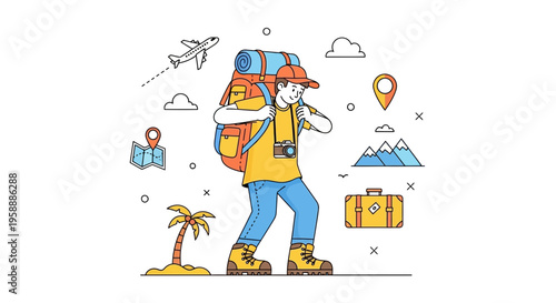 Adventure Seeker Embarks on Exciting Travel Journey With Backpack And Camera