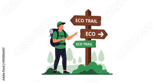 Adventurer Choosing Eco Trail Path at Signpost