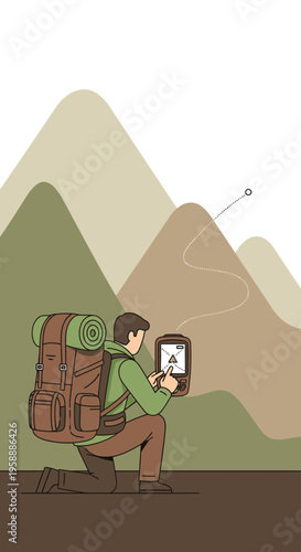 Adventurer Navigates Mountain Trail With Modern GPS Device