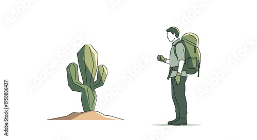Adventurer Confronts Spiky Desert Plant