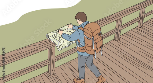 Adventurer Consulting Trail Map on Rustic Wooden Bridge Scenic Overlook