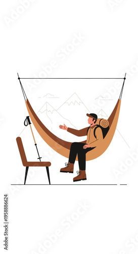 Adventurer Relaxing in a Hammock Amidst Scenic Mountain Views