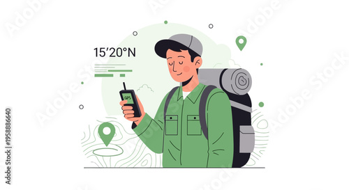 Adventurer Navigating With GPS Device During Outdoor Expedition