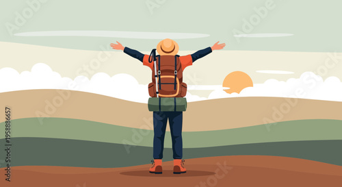 Adventurer Embraces Scenic Vista At Sunrise