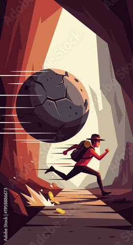 Adventurer Escapes Giant Rolling Boulder In Dramatic Canyon Chase Scene