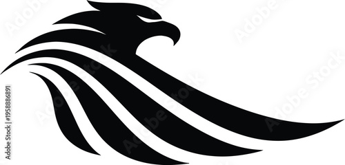 A modern and creative eagle head logo featuring smooth flowing lines that form a dynamic and elegant shape. The design represents strength, freedom, vision, and power, making it perfect for brands rel