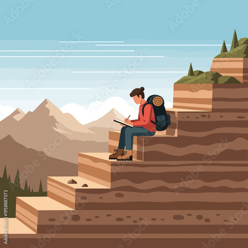 Adventurous Artist Capturing Majestic Mountain Views While Sketching