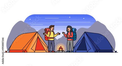 Adventurous Campers Share Stories Around Cozy Campfire Under Starry Night Sky