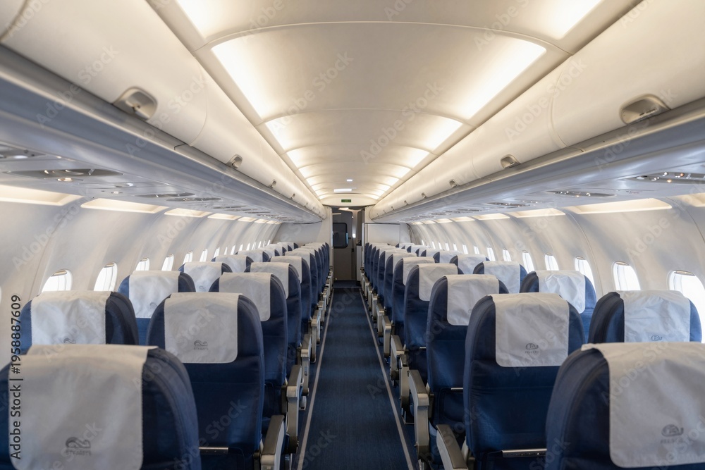 Naklejka premium Airplane Interior - Passenger Cabin View