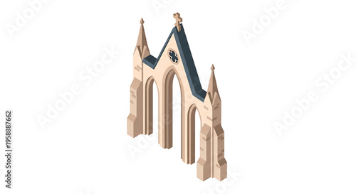 A minimalist vector illustration of a church building with a beige and blue color scheme