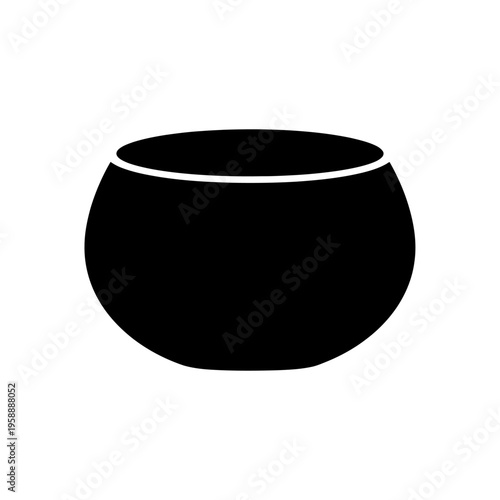 A simple, minimalist black icon representing a round bowl, perfect for graphic design and culinary themes