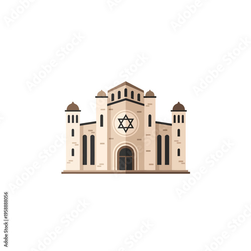 Minimalist flat illustration of a synagogue building with Star of David