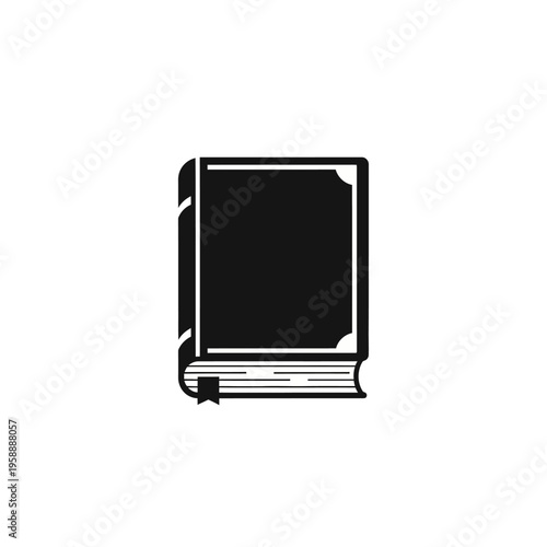 Black closed book with a bookmark, representing knowledge, education, and reading, isolated on a white background