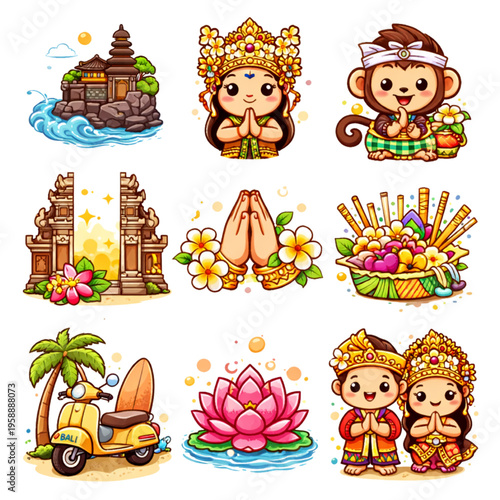 cute bali island icon vector