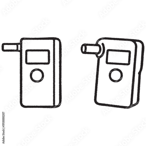 Two black and white outline of breathalyzers alcohol test device measurement