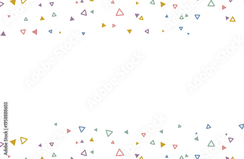 くすみカラーの三角形が散りばめられたフレームデザインの抽象背景