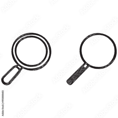 Two black hand drawn magnifying glass on white background search find 1 explore
