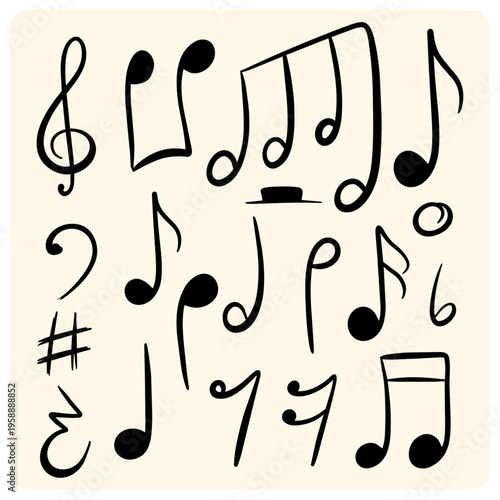 Abstract Music Notes and Musical Symbols Hand Drawn Sketch Set