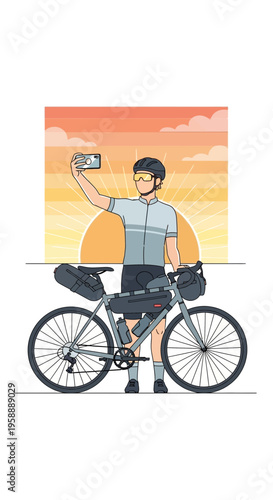 Adventurous Cyclist Captures Scenic Sunset Selfie On A Bikepacking Expedition