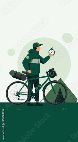 Adventurous Cyclist Checks Time Before Journeying Into Wilderness