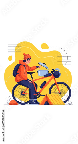 Adventurous Cyclist Embarking On A Culinary Camping Journey