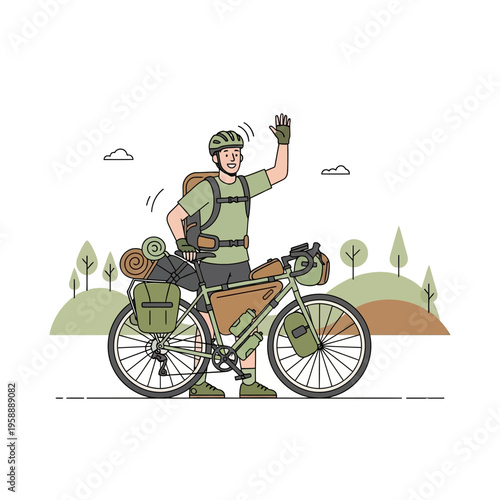 Adventurous Cyclist Embarking On Scenic Journey With Fully Loaded Bicycle