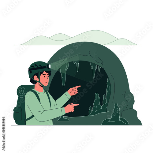 Adventurous Explorer Discovering Hidden Cave Wonders Guided By Headlamp Illumination