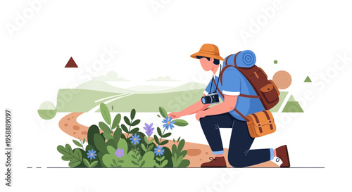 Adventurous Explorer Discovering Nature's Beauty While Trekking Scenic Trails