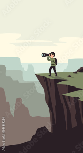 Adventurous Explorer Gazing Through Binoculars Over Vast Canyon Landscape